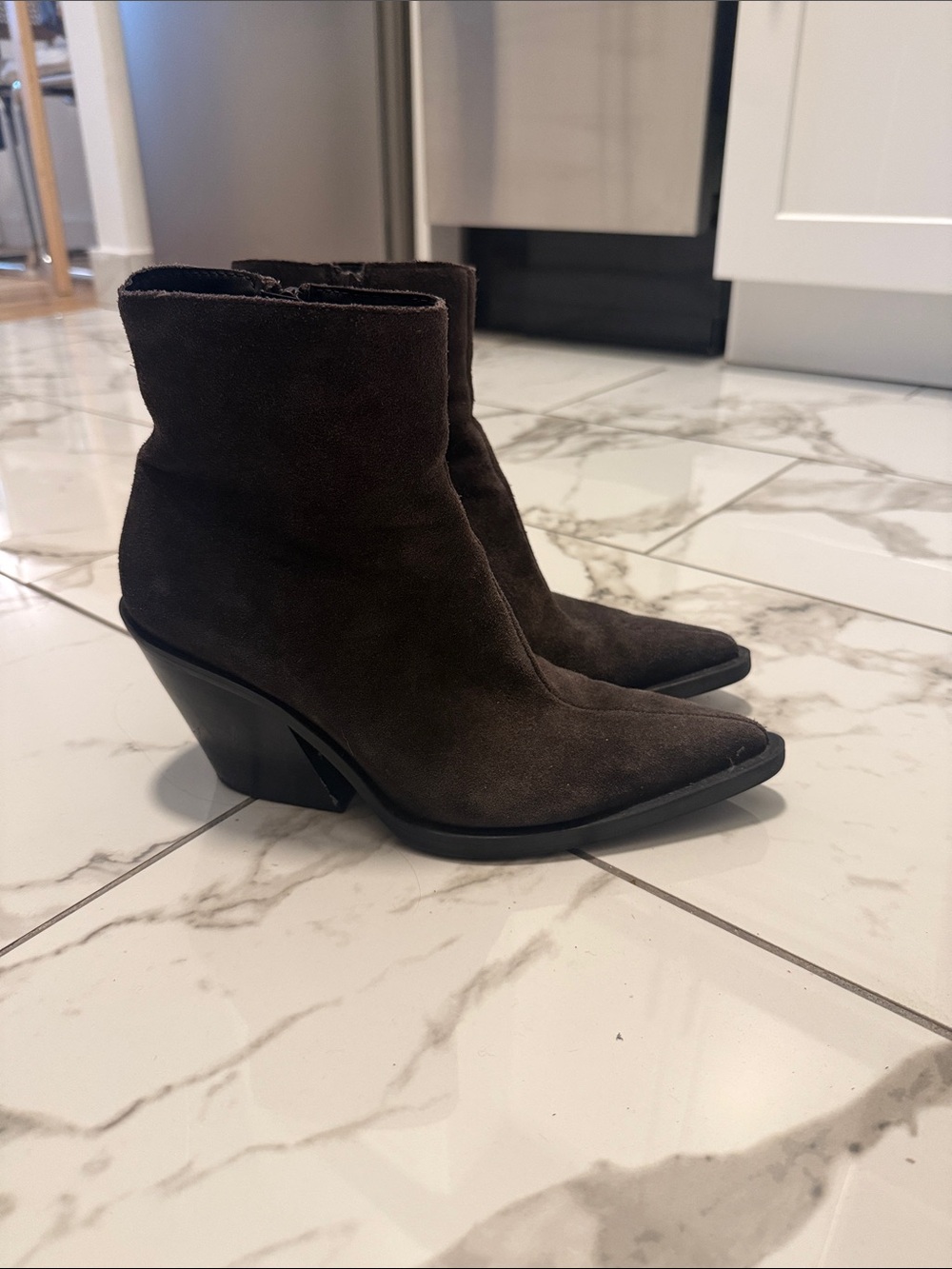 Zara Brown Suede Pointed-Toe Ankle Boots